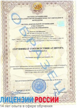 Образец сертификата соответствия аудитора №ST.RU.EXP.00006191-2 Мурманск Сертификат ISO 50001